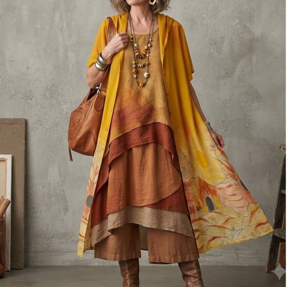 nancy k kimono duster small sheer orange button boho lagenlook artsy art to wear